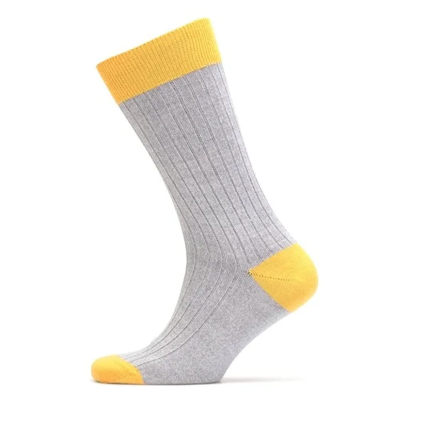 Bresciani Gri Çizgili Burun Ve Topuk Sarı Yünlü Çorap - 2
