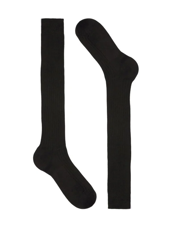 Bresciani Kahverengi İnce Fitilli Uzun Konç Pamuk Çorap - 1