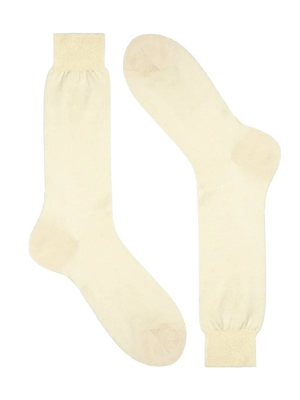 Bresciani Krem Düz Kısa Pamuk Çorap - 1