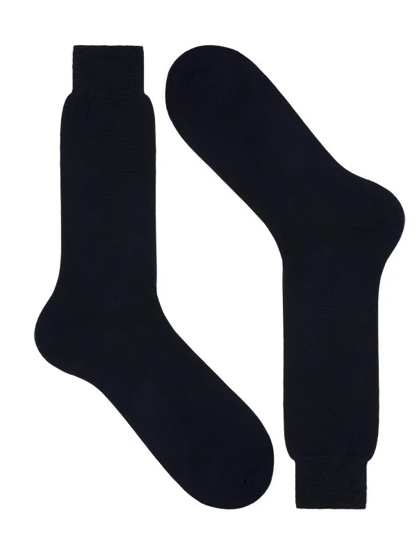 Bresciani Lacivert Düz Kısa Pamuk Çorap - 1