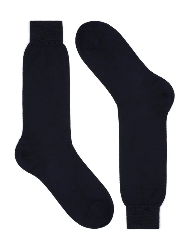 Bresciani Lacivert Düz Kısa Yün Çorap - 1