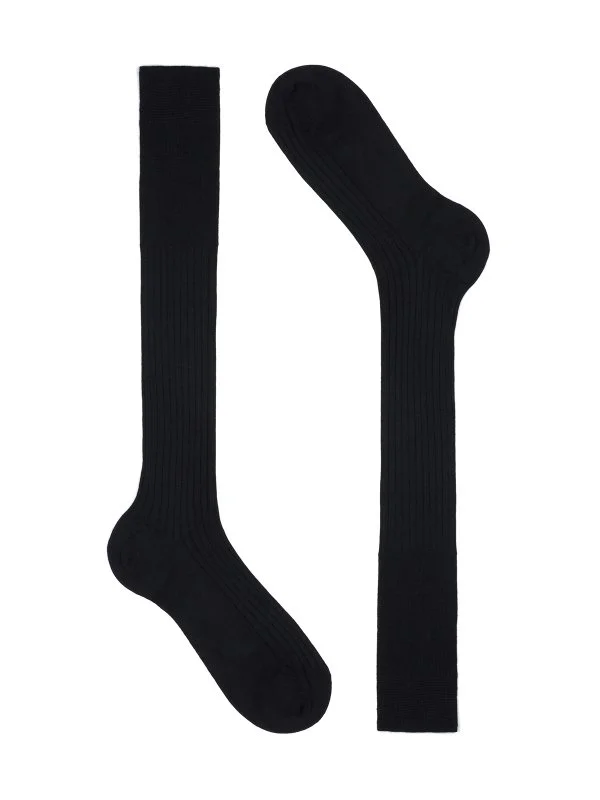 Bresciani Lacivert İnce Fitilli Uzun Konç Yün Çorap - 1