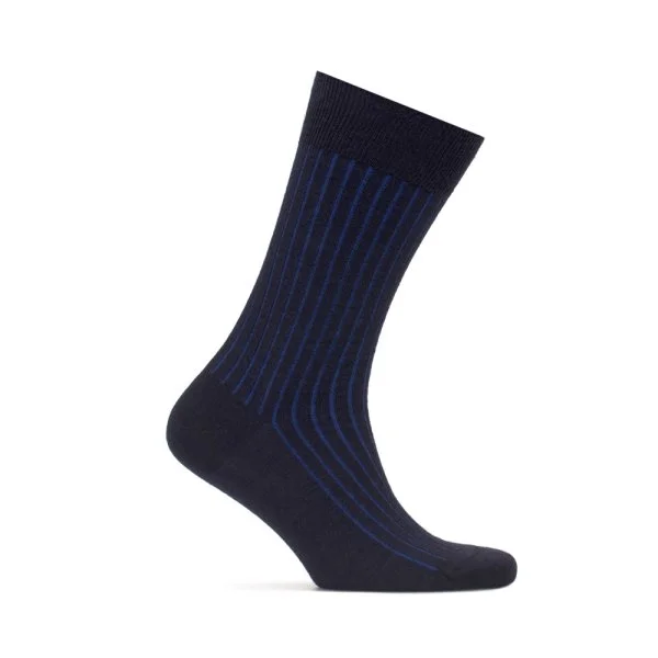 Bresciani Lacivert Mavi Çizgili Yünlü Çorap - 1