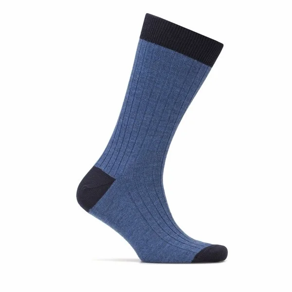 Bresciani Mavi Çizgili Burun Ve Topuk Lacivert Yünlü Çorap - 1