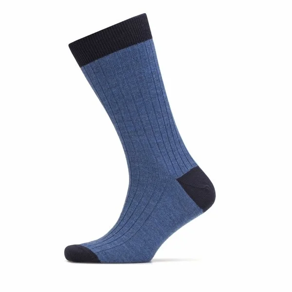Bresciani Mavi Çizgili Burun Ve Topuk Lacivert Yünlü Çorap - 2