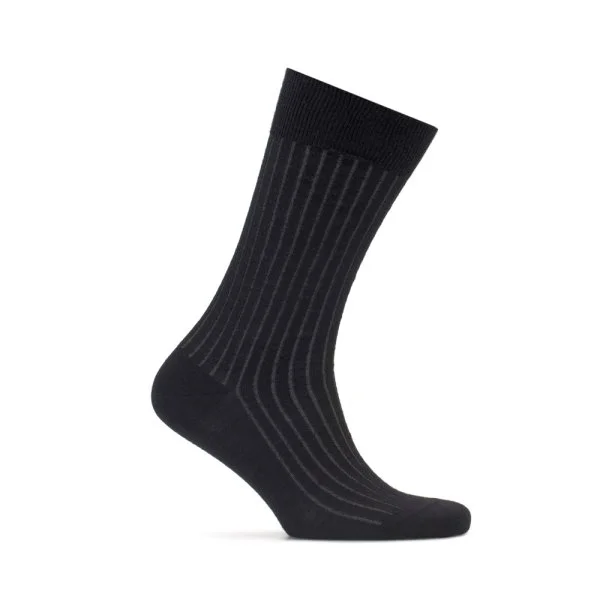 Bresciani Siyah Gri Çizgili Yünlü Çorap - 1
