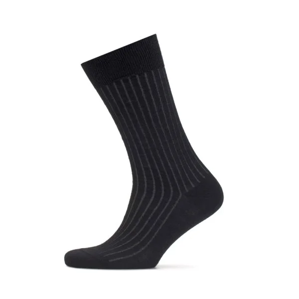 Bresciani Siyah Gri Çizgili Yünlü Çorap - 2