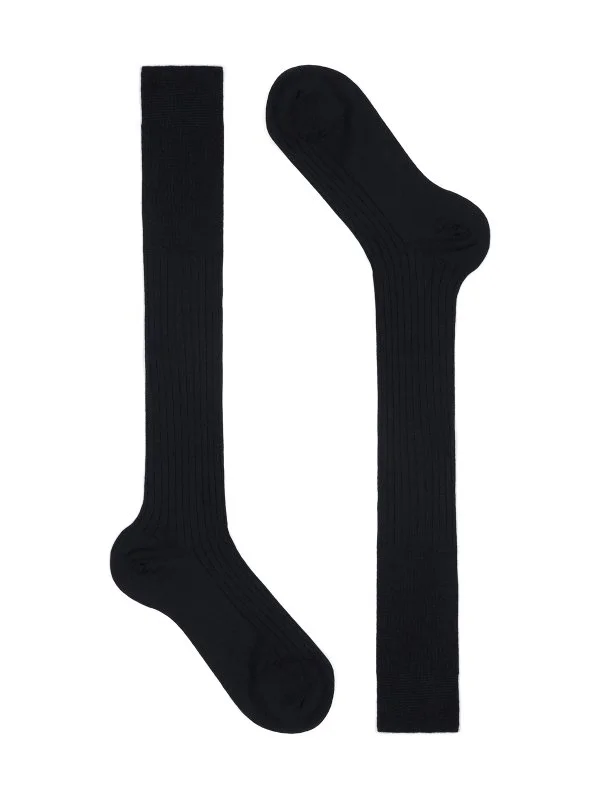 Bresciani Siyah İnce Fitilli Uzun Konç Yün Çorap - 1
