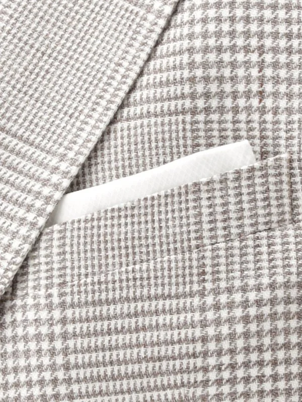 Carl Gross Bej Rengi Ermenegildo Zegna Astarsız Ekoseli Yün Keten Ceket - 3