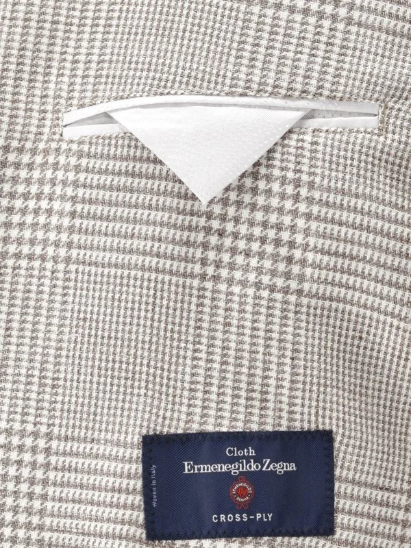 Carl Gross Bej Rengi Ermenegildo Zegna Astarsız Ekoseli Yün Keten Ceket - 4