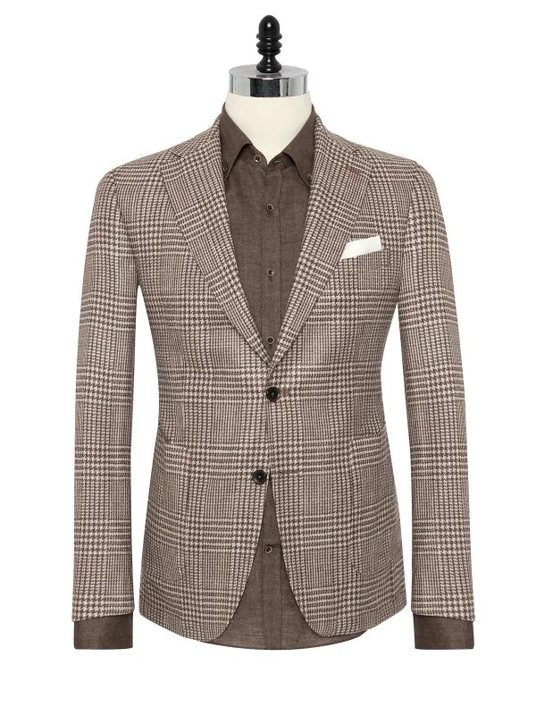 Carl Gross Cerruti Kahve Bej Ekoseli Yün İpek Ceket - 1