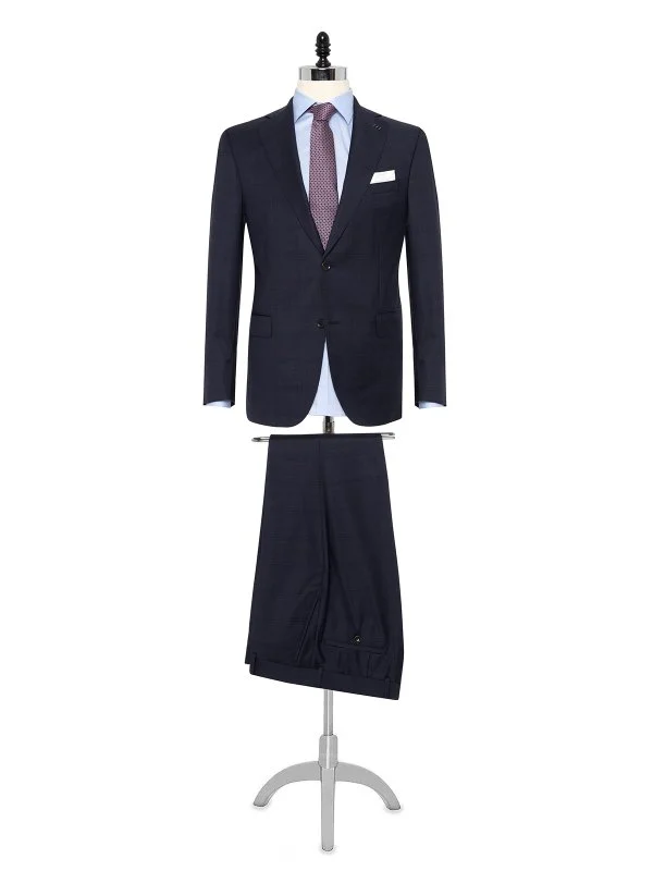 Carl Gross Cerruti Süper 130'S Lacivert Ekoseli Yün Takım Elbise - 1