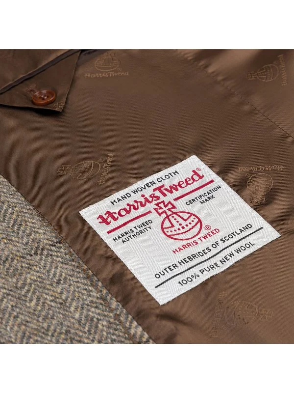 Carl Gross Harris Tweed Bej Gri Balıksırtı Kareli Kolu Peçli Yün Ceket - 3