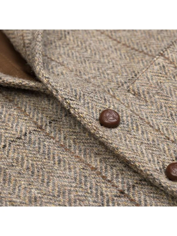 Carl Gross Harris Tweed Bej Gri Kahve Kareli Yelek - 2