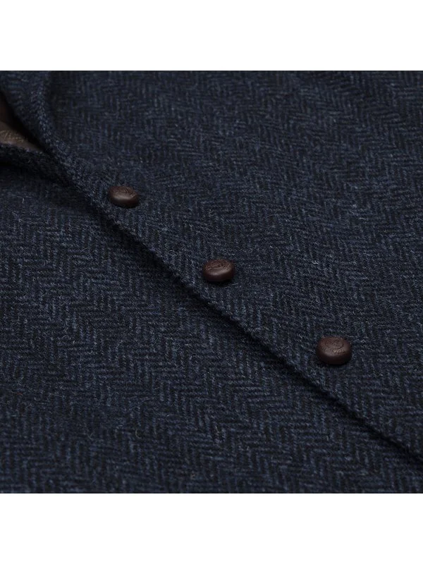 Carl Gross Harris Tweed Lacivert Mavi Balıksırtı Yün Yelek - 2