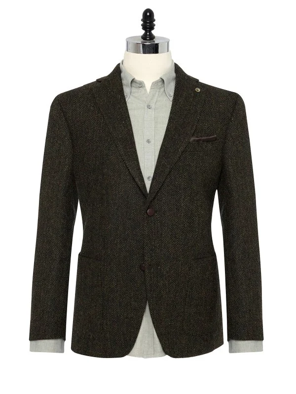 Carl Gross Harris Tweed Yeşil Taba Balıksırtı Kolu Peçli Yün Ceket - 1