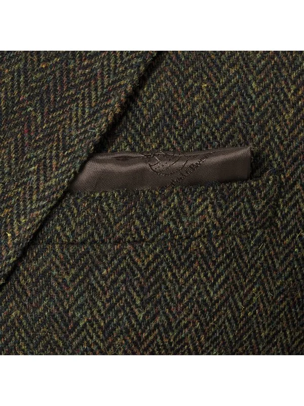 Carl Gross Harris Tweed Yeşil Taba Balıksırtı Kolu Peçli Yün Ceket - 2