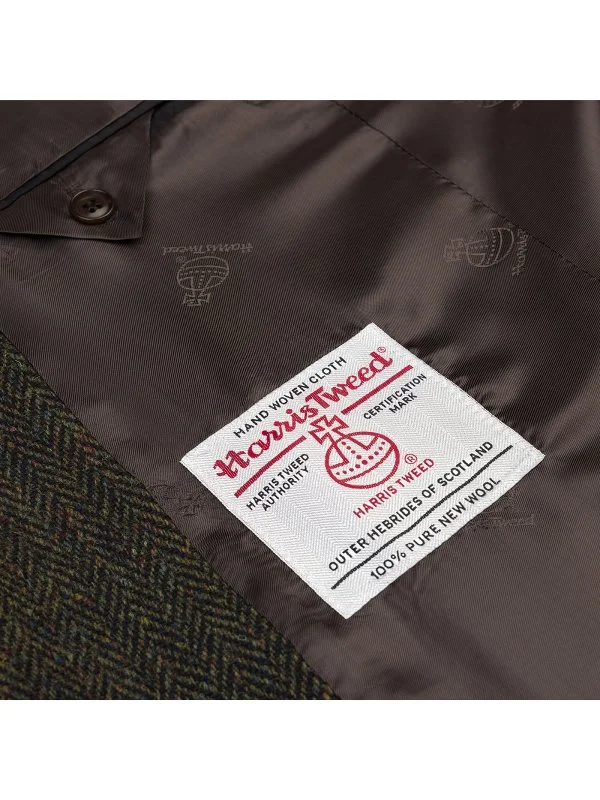 Carl Gross Harris Tweed Yeşil Taba Balıksırtı Kolu Peçli Yün Ceket - 3