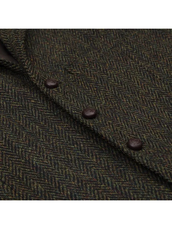 Carl Gross Harris Tweed Yeşil Taba Balıksırtı Yün Yelek - 2