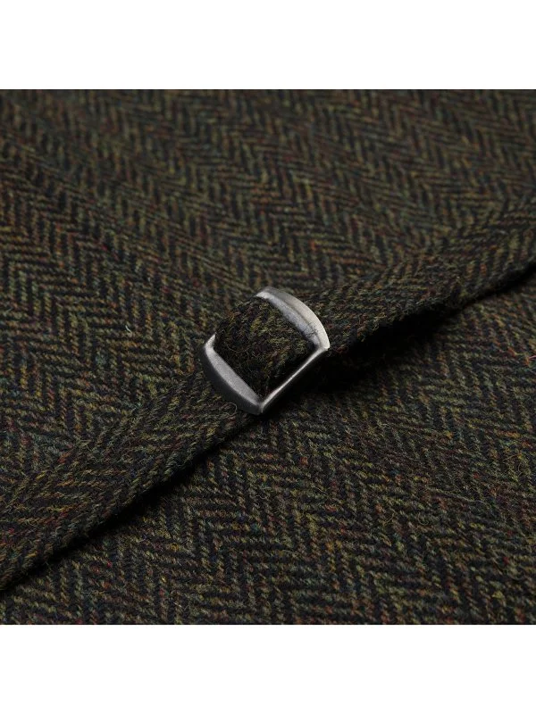 Carl Gross Harris Tweed Yeşil Taba Balıksırtı Yün Yelek - 4