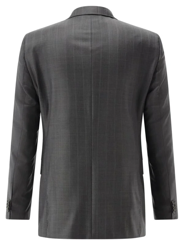 Carl Gross Koyu Gri Ermenegildo Zegna Traveller Çizgili Yün Takım Elbise - 3
