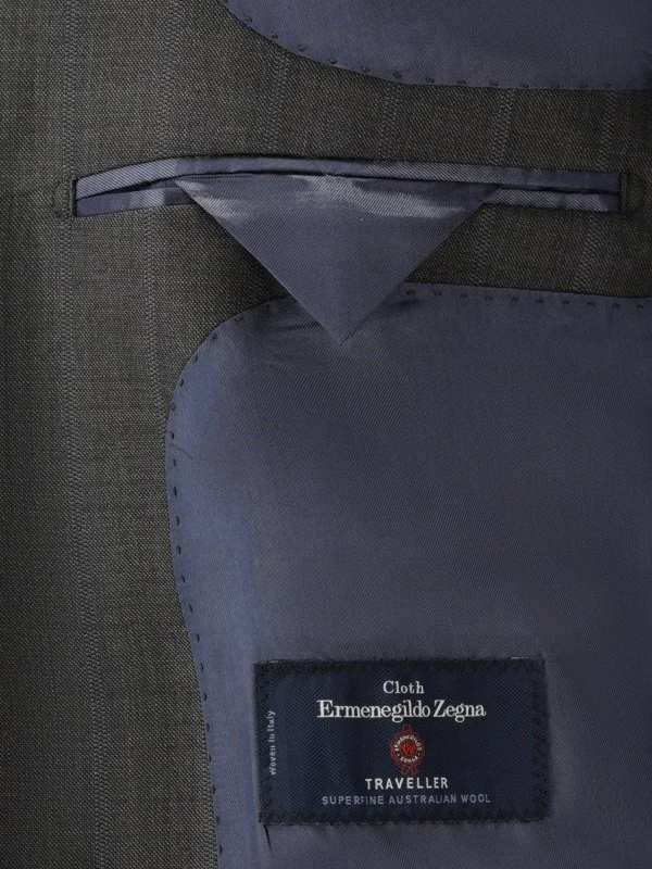 Carl Gross Koyu Gri Ermenegildo Zegna Traveller Çizgili Yün Takım Elbise - 4