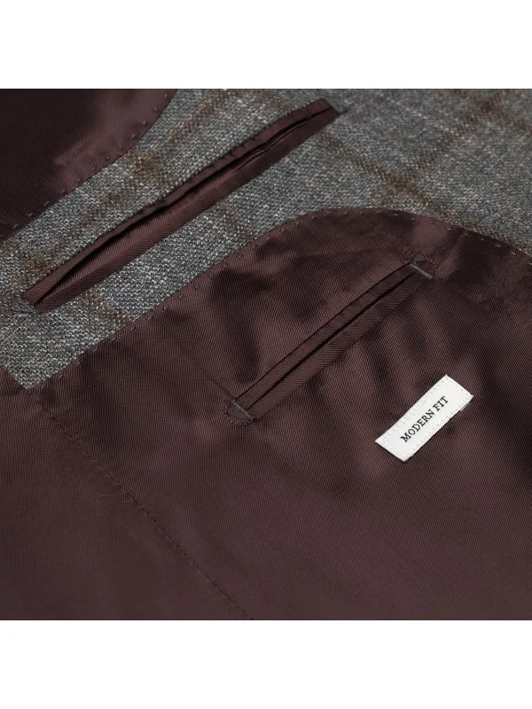 Carl Gross Loro Piana Gri Kahve Kareli Yün İpek Kaşmir Ceket - 4