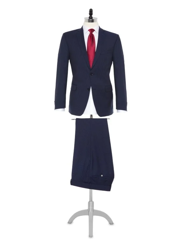 Carl Gross Reda Süper 110'S A.Lacivert Çizgili Yün Takım Elbise - 1