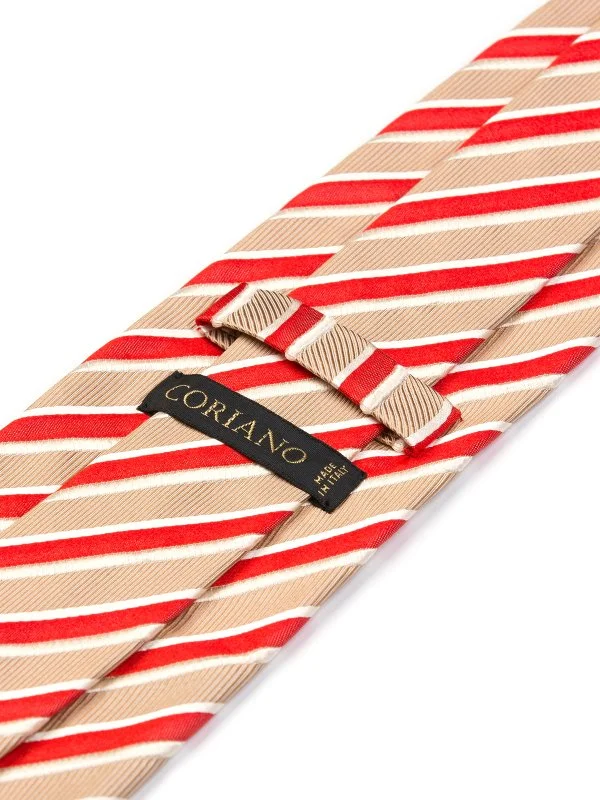 Coriano Bakır Kırmızı İnce Çizgili İtalyan Kravat - 2