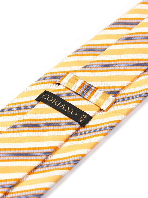 Coriano Bej Sarı Turuncu İnce Çizgili İtalyan Kravat - 2