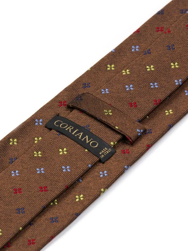 Coriano Kahverengi Mikro Çiçek Desenli İtalyan Kravat - 2