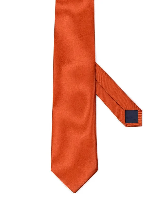 Coriano Kiremit Rengi Dokulu İnce Çizgili İtalyan Kravat - 1