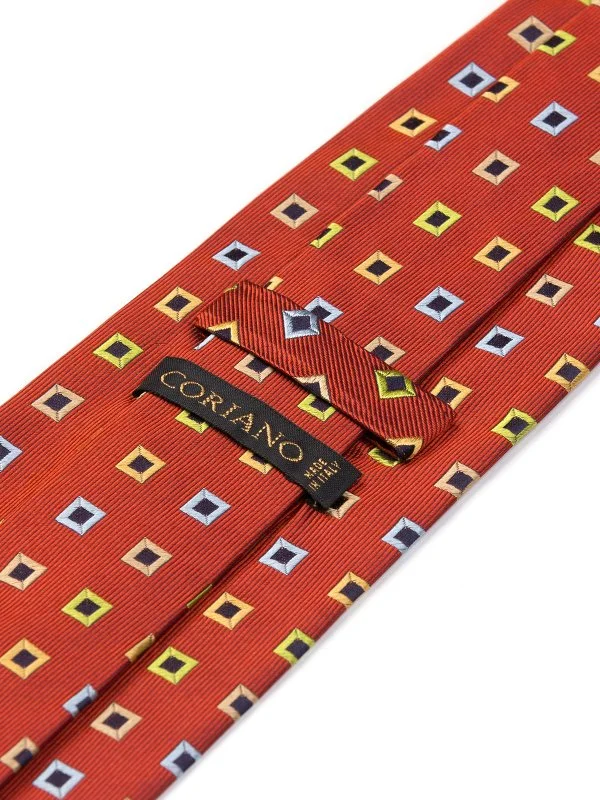 Coriano Kiremit Rengi Optik Kare Desenli İtalyan Kravat - 2