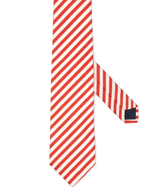 Coriano Kırmızı Beyaz Şerit Çizgili İtalyan Kravat - 1