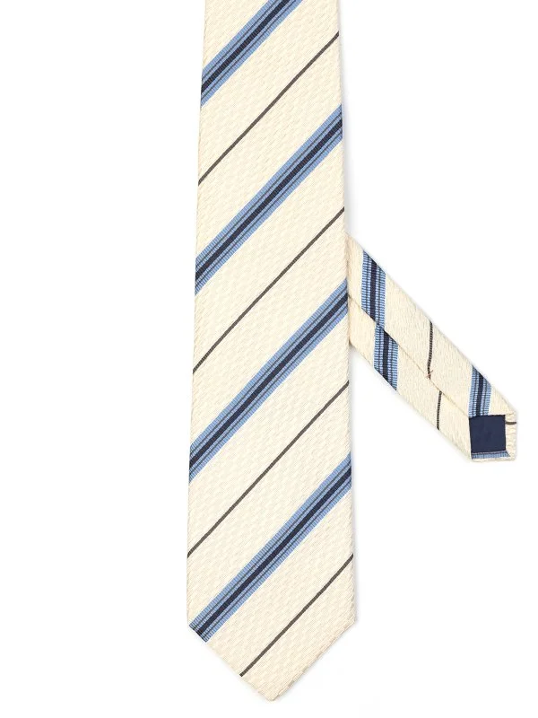 Coriano Krem Mavi İnce Çizgili İtalyan Kravat - 1