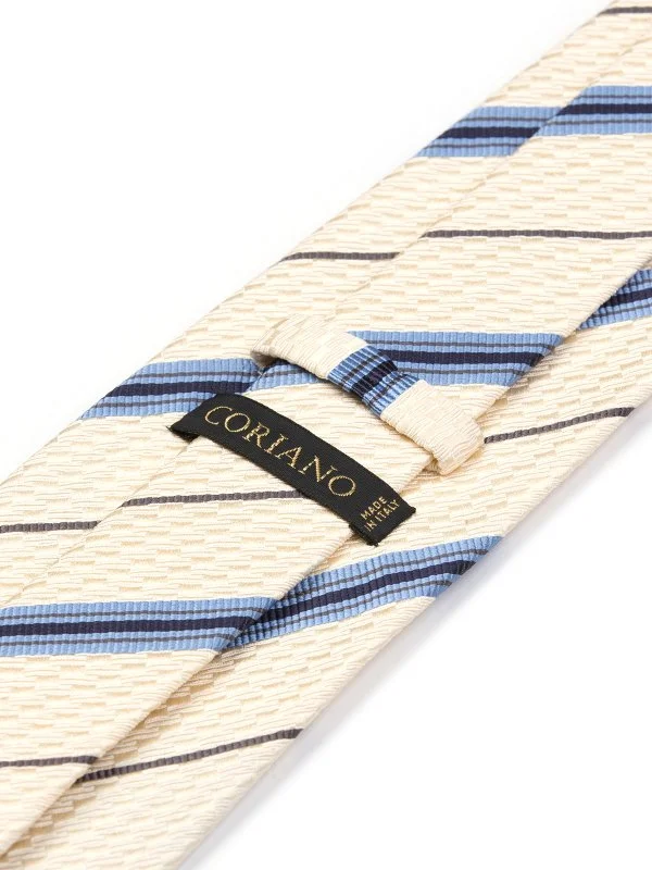 Coriano Krem Mavi İnce Çizgili İtalyan Kravat - 2