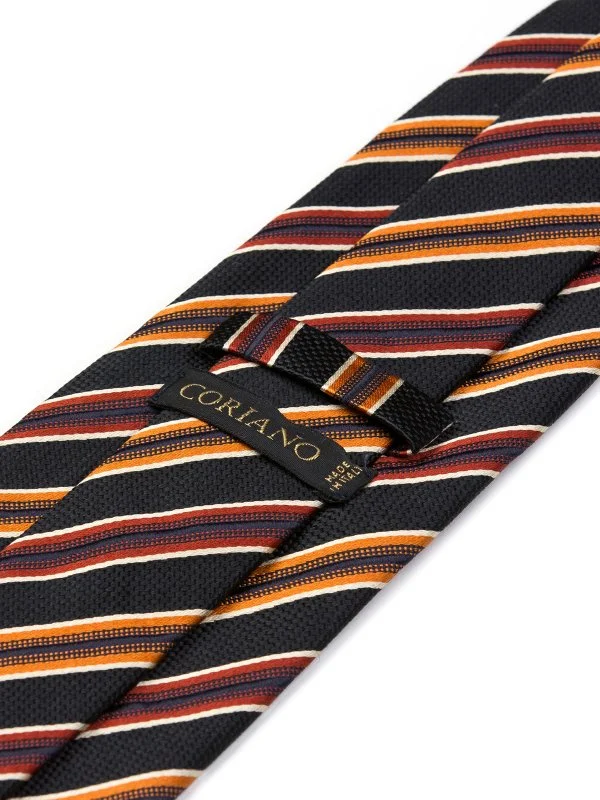Coriano Siyah Turuncu Bordo Çizgili İtalyan Kravat - 2