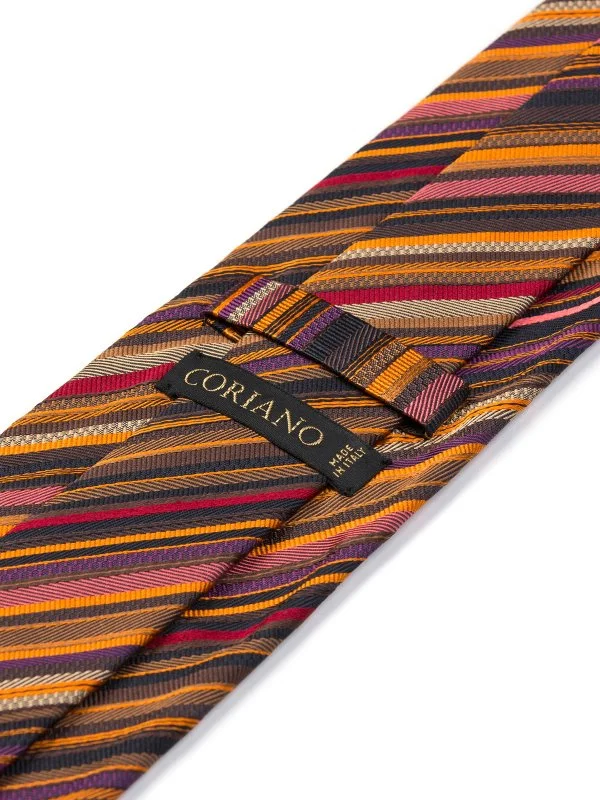 Coriano Toprak Rengi Tonları Dokulu İnce Çizgili İtalyan Kravat - 2