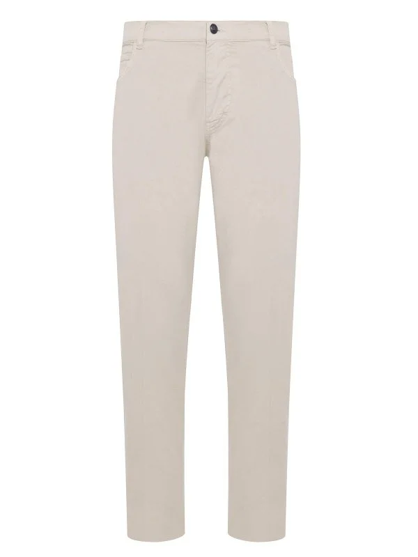 40WEFT 5 Pocket Ecru Thin Twill Vintage Cotton Elastane Regular Fit Trousers - 1
