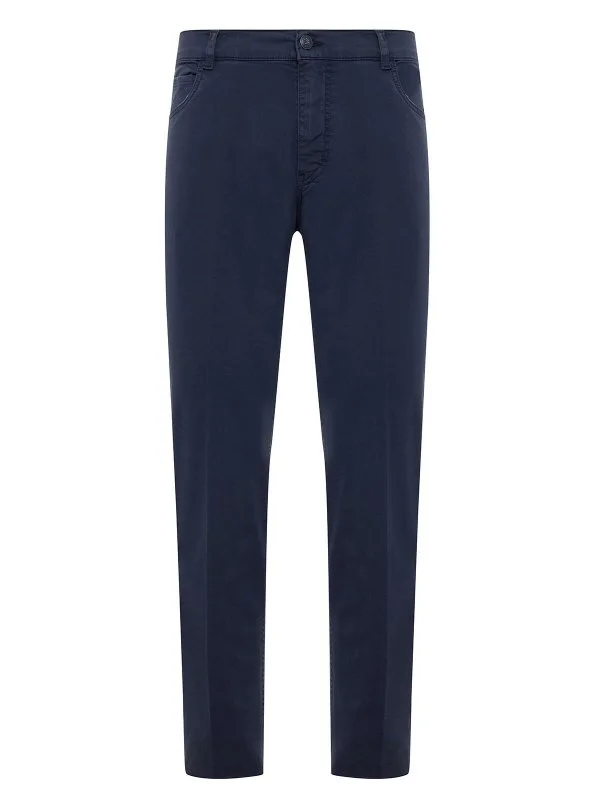 40WEFT 5 Pocket Navy Blue Thin Twill Vintage Cotton Elastane Regular Fit Trousers - 1