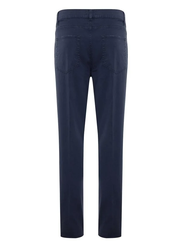 40WEFT 5 Pocket Navy Blue Thin Twill Vintage Cotton Elastane Regular Fit Trousers - 3