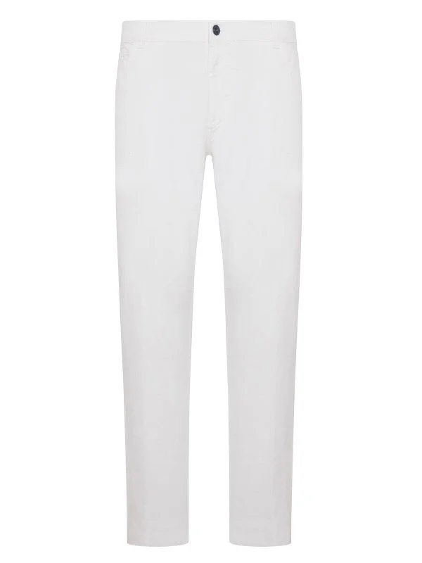 40WEFT 5 Pocket White Thin Twill Vintage Cotton Elastane Regular Fit Trousers - 1