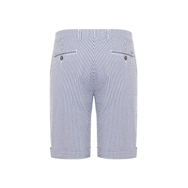 40WEFT Blue White Striped Searsucker Cotton Bermuda - 3