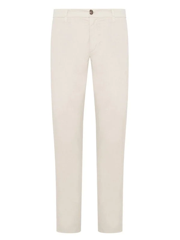40WEFT Chino Ecru Thin Pima Cotton Elastane Regular Fit Trousers - 1