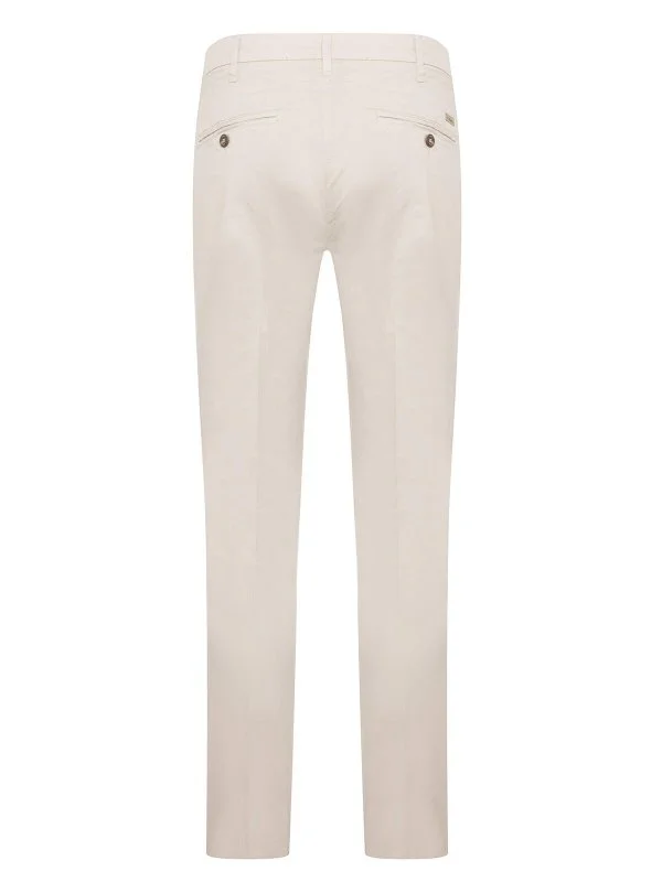 40WEFT Chino Ecru Thin Pima Cotton Elastane Regular Fit Trousers - 3