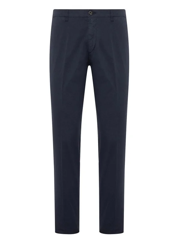 40WEFT Chino Navy Blue Thin Pima Cotton Elastane Regular Fit Trousers - 1