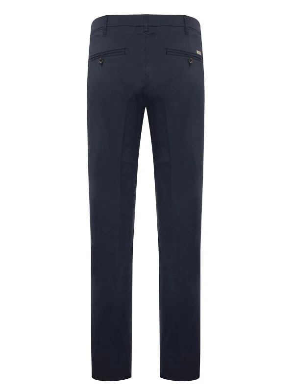 40WEFT Chino Navy Blue Thin Pima Cotton Elastane Regular Fit Trousers - 3