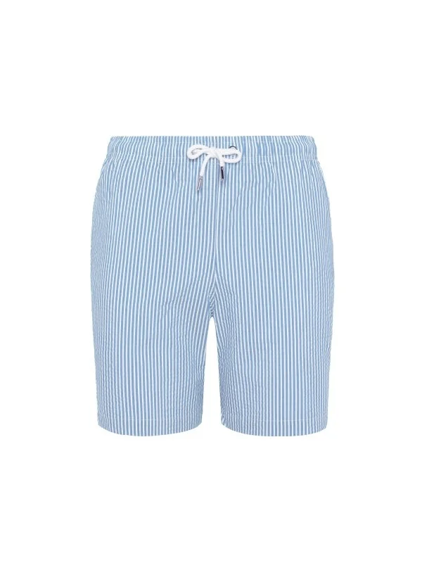 Atelier F&B Blue White Striped Seersucker Swimsuit - 1