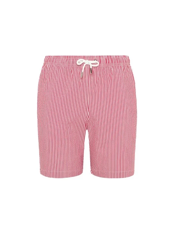 Atelier F&B Red White Striped Seersucker Swimsuit - 1