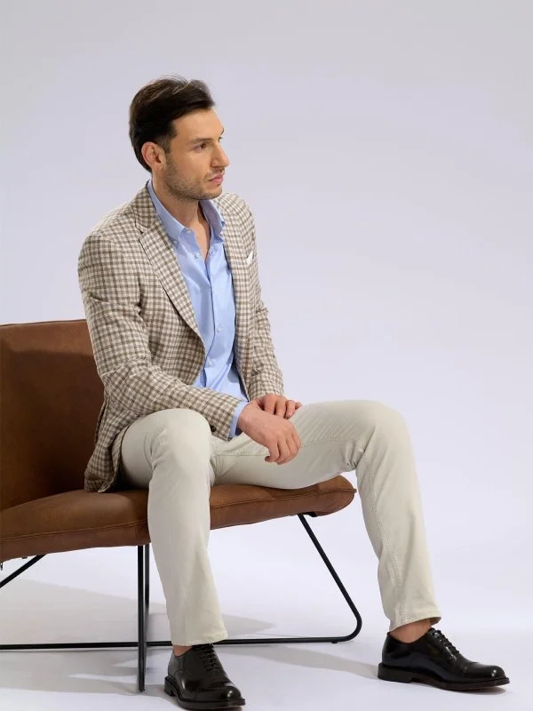 Carl Gross Beige Plaid Carlo Barbera Regular Fit Wool Silk Cotton Jacket - 6